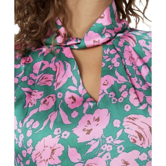 Esqualo Shimmer Rose Balloon Sleeve Keyhole Blouse Womens Size 12 NWT $98 - Picture 2 of 16